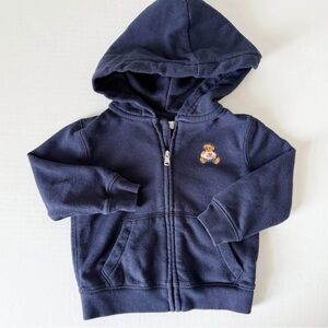 Ralph Lauren Baby Toddler Bear Logo Navy Hooded Zip Up Sweatshirt 18m